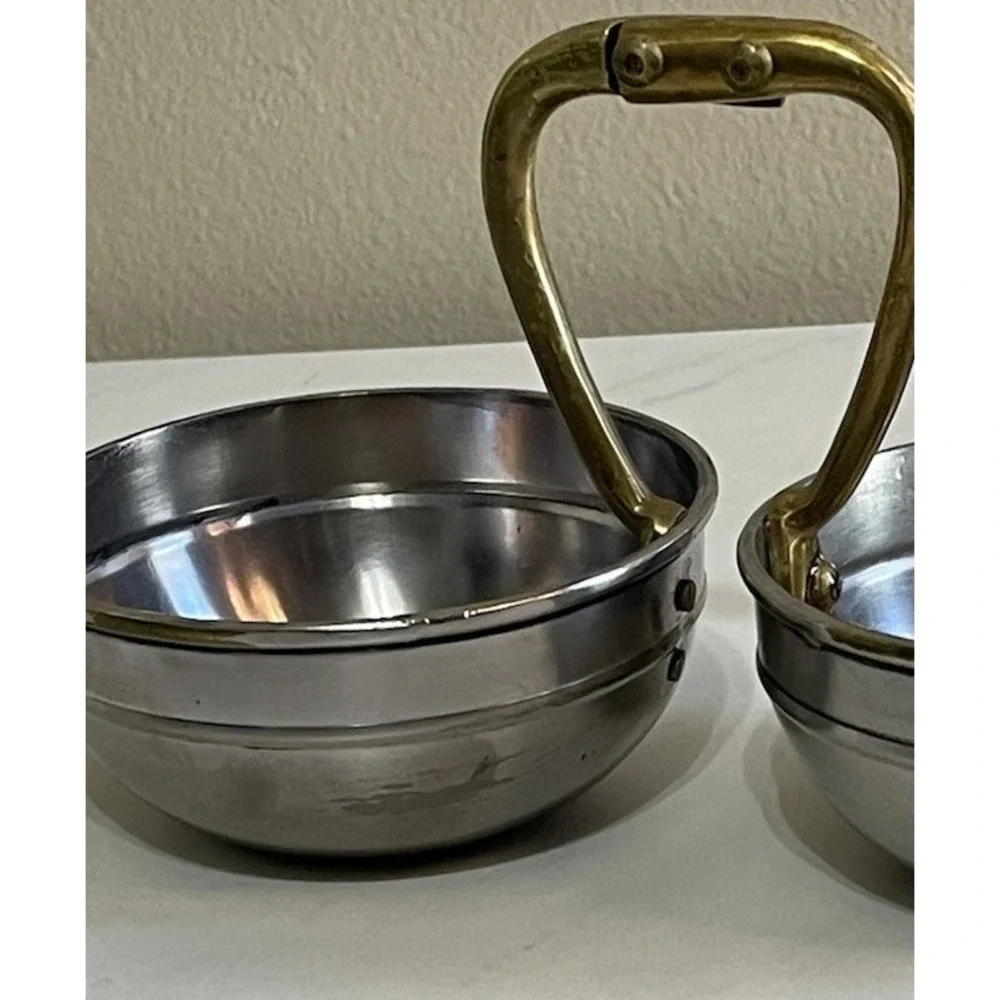 POTTERY BARN Double Serving Dish In Brass & Stainless Appetizer Charcuterie